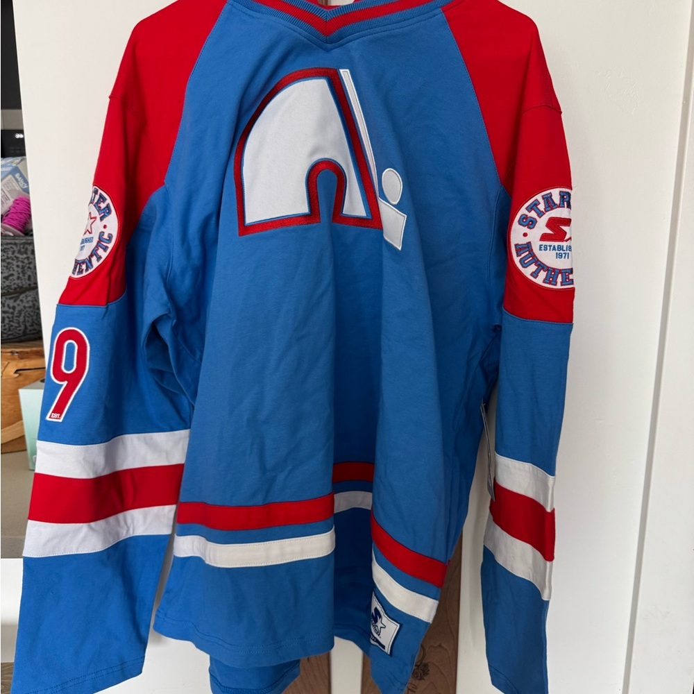 Colorado Avalanche Quebec Nordiques Throw Back Hoodie Starter NWT